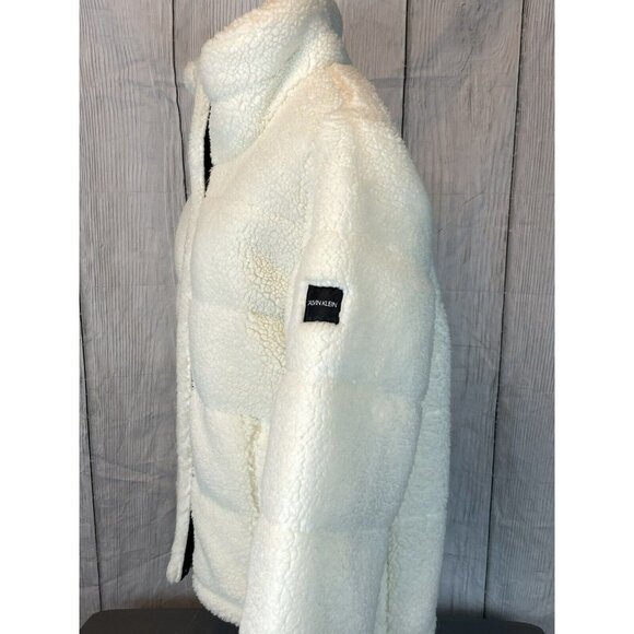 NWT Calvin Klein Women's Large Faux Fur Sherpa Coat White Zip Up - Picture 7 of 13